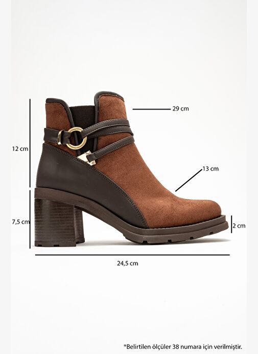 WERN Kahverengi Süet Kemerli Toka Detaylı Kadın Kalın Topuklu Bot - Görsel 7