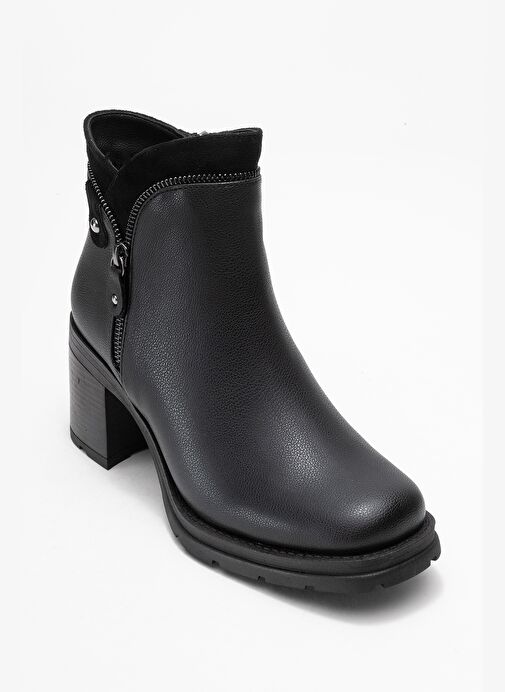 PARLY Siyah Cilt Fermuar Detaylı Kadın Kalın Topuklu Bot - Görsel 4