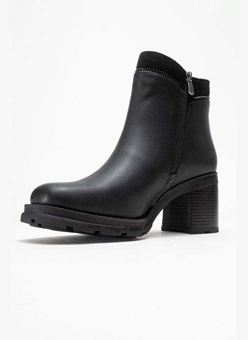 PARLY Siyah Cilt Fermuar Detaylı Kadın Kalın Topuklu Bot - Görsel 5