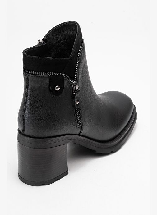 PARLY Siyah Cilt Fermuar Detaylı Kadın Kalın Topuklu Bot - Görsel 6