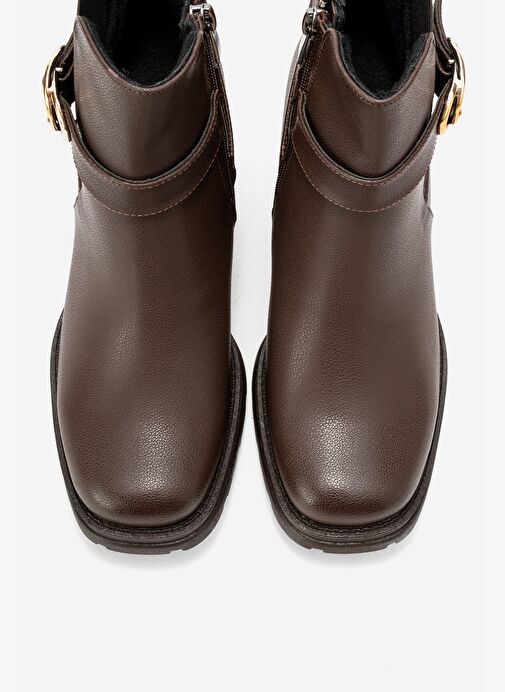 HEİLE Kahverengi Cilt Tokalı Kadın Kalın Topuklu Bot - Görsel 3