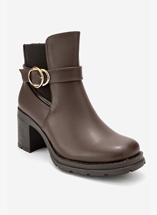 HEİLE Kahverengi Cilt Tokalı Kadın Kalın Topuklu Bot - Görsel 4