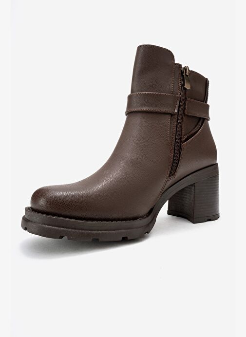 HEİLE Kahverengi Cilt Tokalı Kadın Kalın Topuklu Bot - Görsel 5