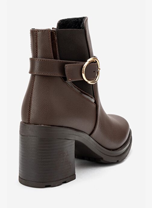 HEİLE Kahverengi Cilt Tokalı Kadın Kalın Topuklu Bot - Görsel 6