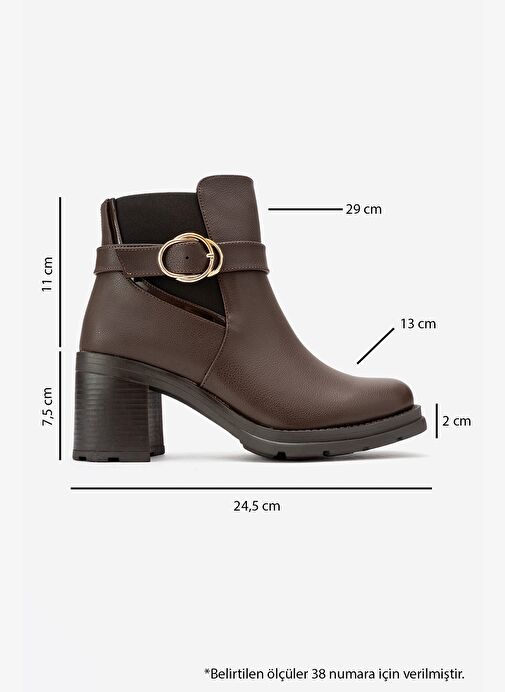 HEİLE Kahverengi Cilt Tokalı Kadın Kalın Topuklu Bot - Görsel 7