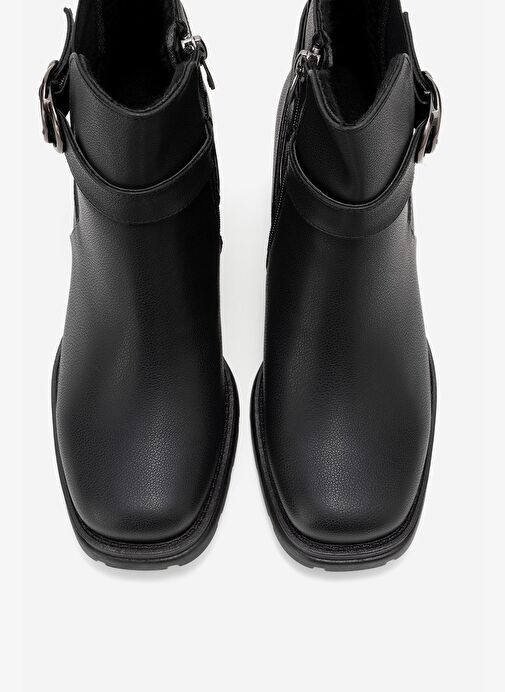HEİLE Siyah Cilt Tokalı Kadın Kalın Topuklu Bot - Görsel 3