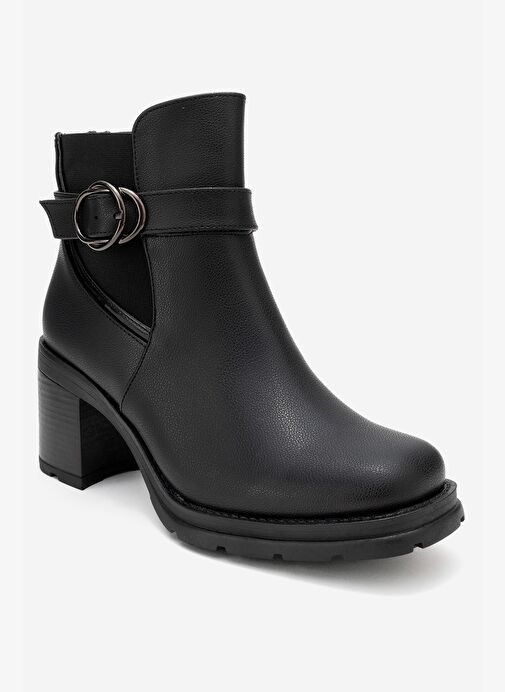 HEİLE Siyah Cilt Tokalı Kadın Kalın Topuklu Bot - Görsel 4