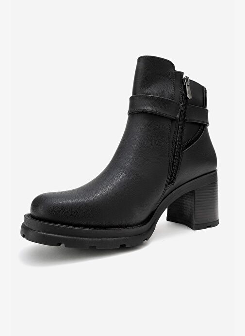 HEİLE Siyah Cilt Tokalı Kadın Kalın Topuklu Bot - Görsel 5