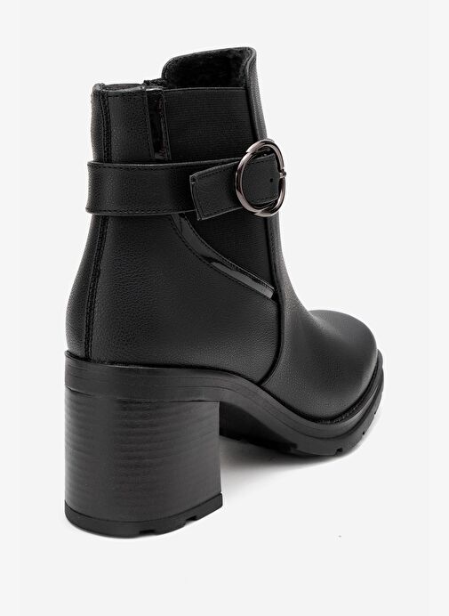 HEİLE Siyah Cilt Tokalı Kadın Kalın Topuklu Bot - Görsel 6
