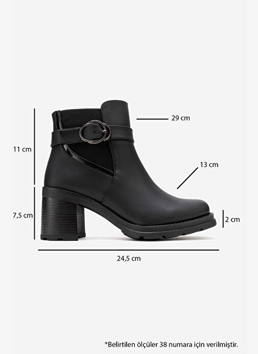 HEİLE Siyah Cilt Tokalı Kadın Kalın Topuklu Bot - Görsel 7