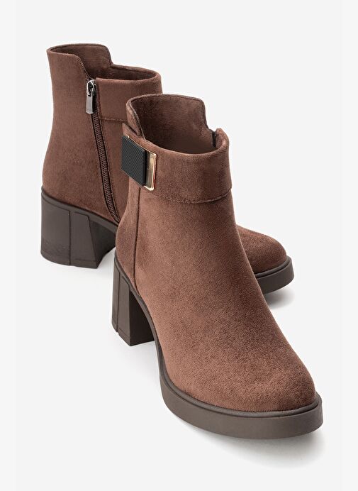 RASHE Kahverengi Süet Kadın Kalın Topuklu Bot - Görsel 2