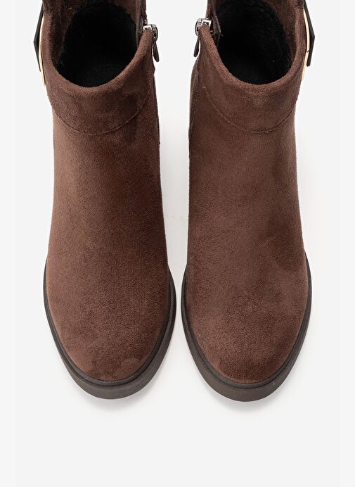 RASHE Kahverengi Süet Kadın Kalın Topuklu Bot - Görsel 3
