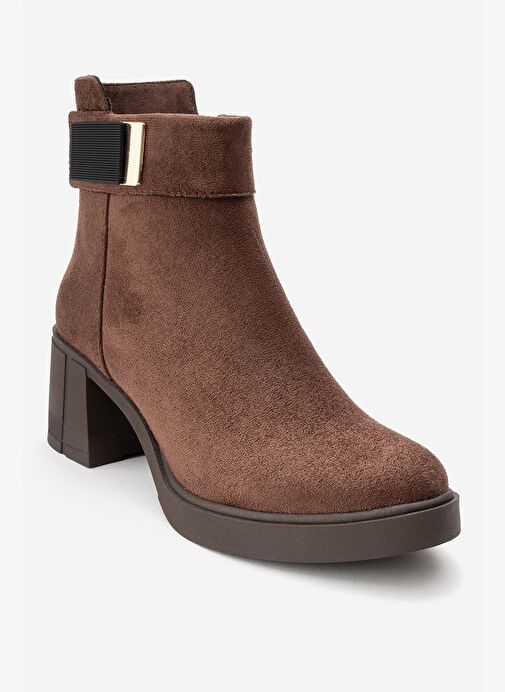 RASHE Kahverengi Süet Kadın Kalın Topuklu Bot - Görsel 4