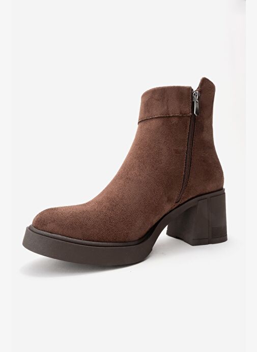 RASHE Kahverengi Süet Kadın Kalın Topuklu Bot - Görsel 5