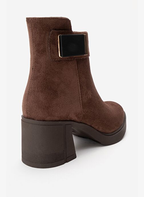 RASHE Kahverengi Süet Kadın Kalın Topuklu Bot - Görsel 6