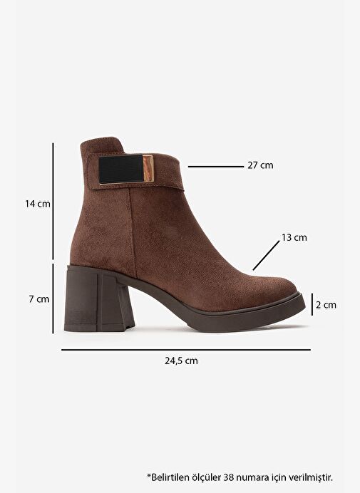 RASHE Kahverengi Süet Kadın Kalın Topuklu Bot - Görsel 7