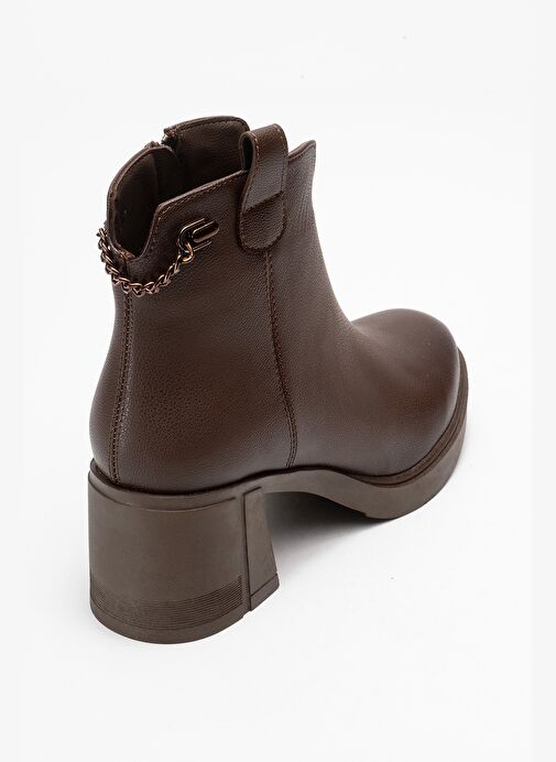 MİER Kahverengi Cilt Zincir Detaylı Kadın Kalın Topuklu Bot - Görsel 6