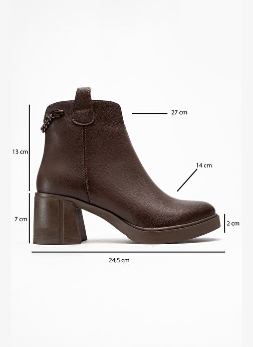 MİER Kahverengi Cilt Zincir Detaylı Kadın Kalın Topuklu Bot - Görsel 7