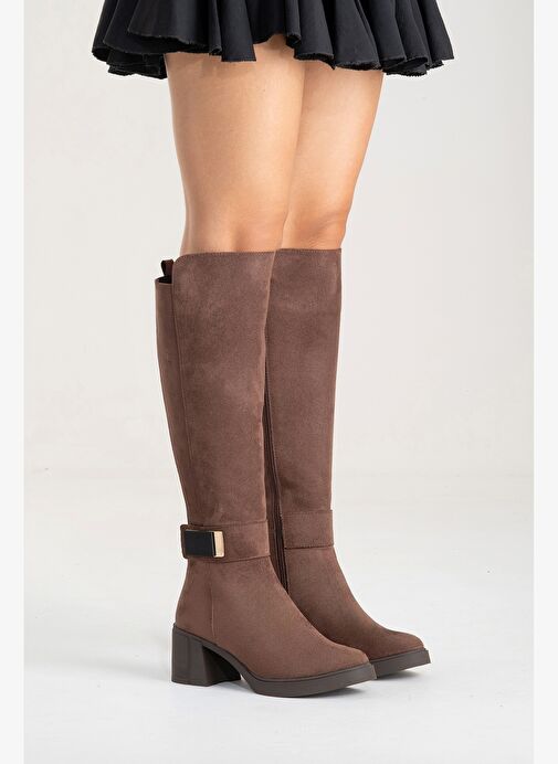 Luvi Shoes Luvi Shoes Belirsiz MORENİ Kahverengi Süet Streç Detaylı Tokalı Kadın Kalın Topuklu Çizme Bot | Boyner Belirsiz - 3. görsel