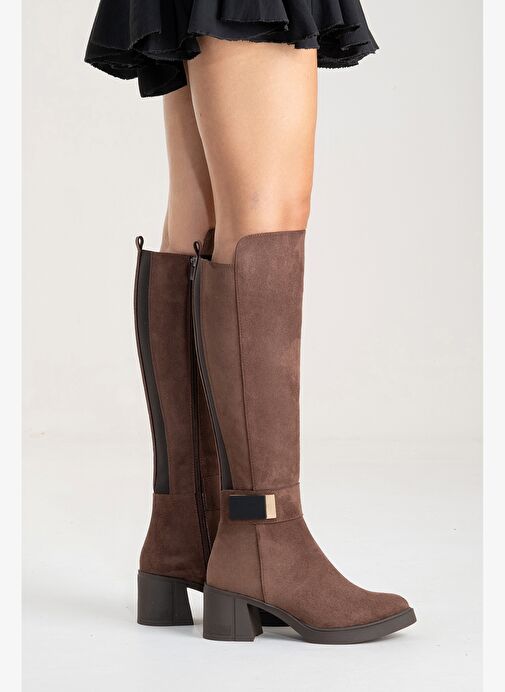 Luvi Shoes Luvi Shoes Belirsiz MORENİ Kahverengi Süet Streç Detaylı Tokalı Kadın Kalın Topuklu Çizme Bot | Boyner Belirsiz - 4. görsel