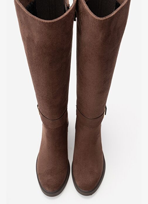 Luvi Shoes Luvi Shoes Belirsiz MORENİ Kahverengi Süet Streç Detaylı Tokalı Kadın Kalın Topuklu Çizme Bot | Boyner Belirsiz - 5. görsel