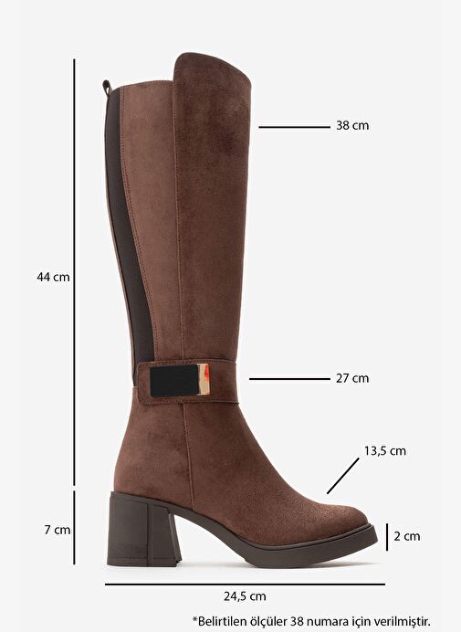 Luvi Shoes Luvi Shoes Belirsiz MORENİ Kahverengi Süet Streç Detaylı Tokalı Kadın Kalın Topuklu Çizme Bot | Boyner Belirsiz - 6. görsel