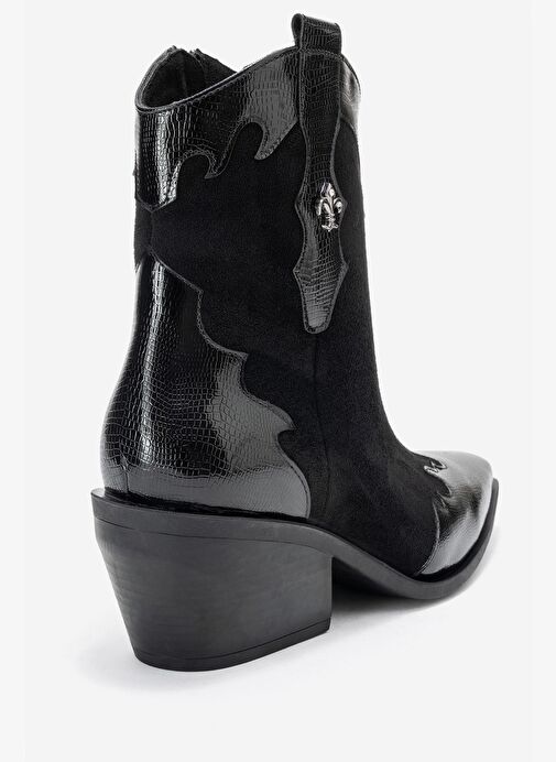 LOEL Siyah Süet Siyah Desenli Kadın Kalın Topuklu Western Bot - Görsel 6