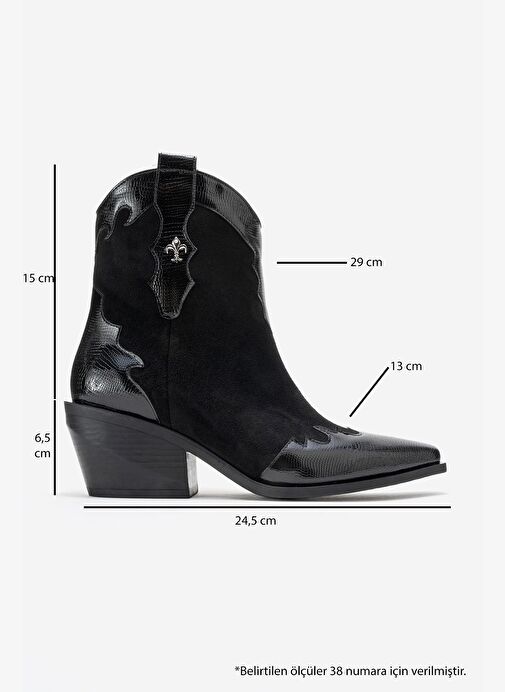 LOEL Siyah Süet Siyah Desenli Kadın Kalın Topuklu Western Bot - Görsel 7