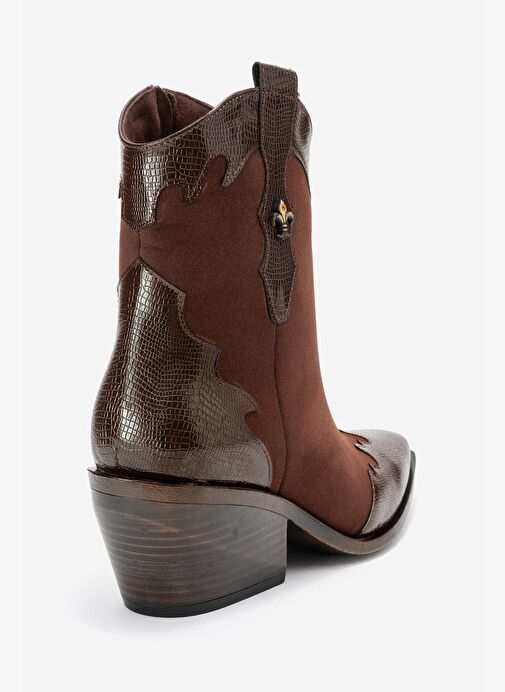 LOEL Kahverengi Süet Kahverengi Desenli Kadın Kalın Topuklu Western Bot - Görsel 6
