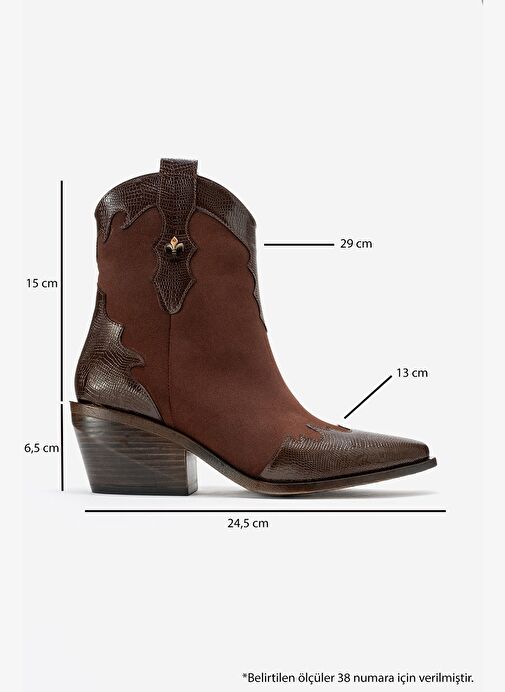 LOEL Kahverengi Süet Kahverengi Desenli Kadın Kalın Topuklu Western Bot - Görsel 7
