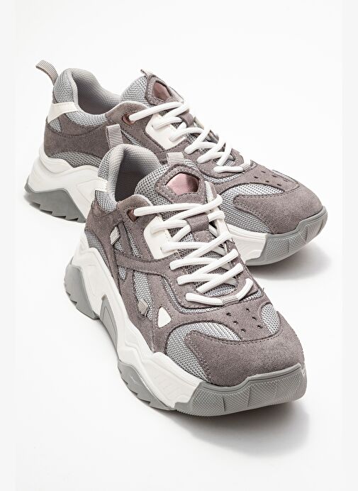 LECCE Gri Süet Kadın Spor Ayakkabı - Görsel 2