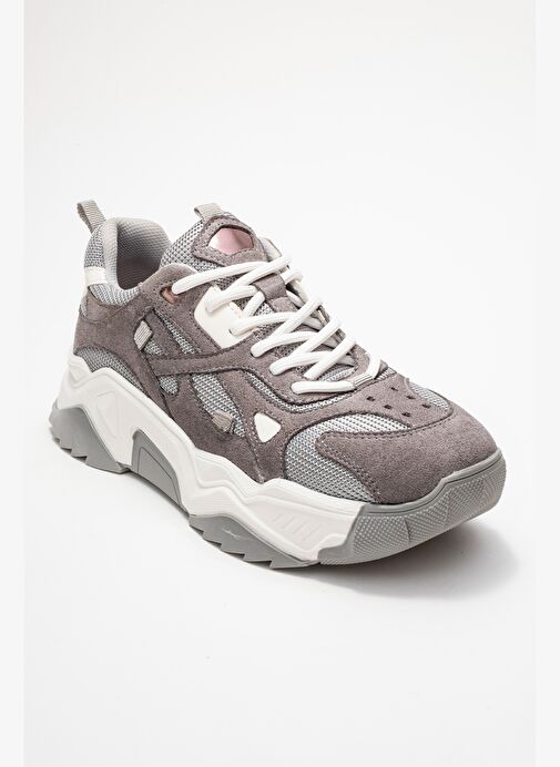 LECCE Gri Süet Kadın Spor Ayakkabı - Görsel 4
