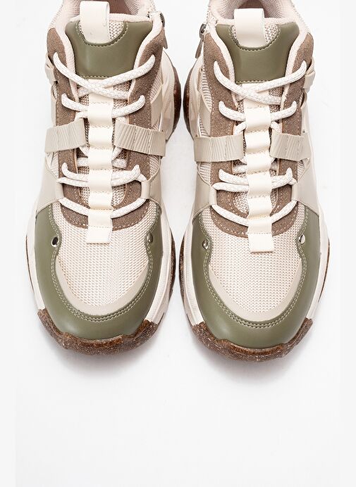 CLARA Bej Yeşil Fermuarlı ve Bağcıklı Kadın Spor Bot - Görsel 3