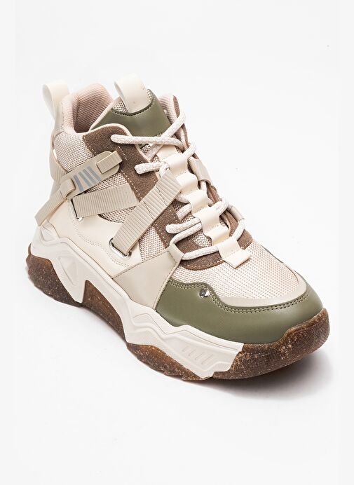 CLARA Bej Yeşil Fermuarlı ve Bağcıklı Kadın Spor Bot - Görsel 4