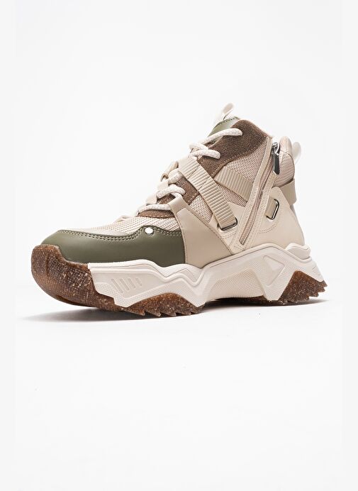 CLARA Bej Yeşil Fermuarlı ve Bağcıklı Kadın Spor Bot - Görsel 5
