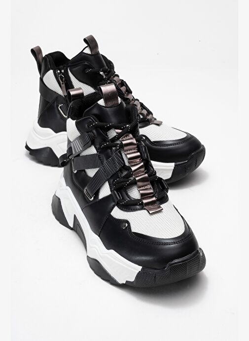 CLARA Siyah Beyaz Fermuarlı ve Bağcıklı Kadın Spor Bot - Görsel 2