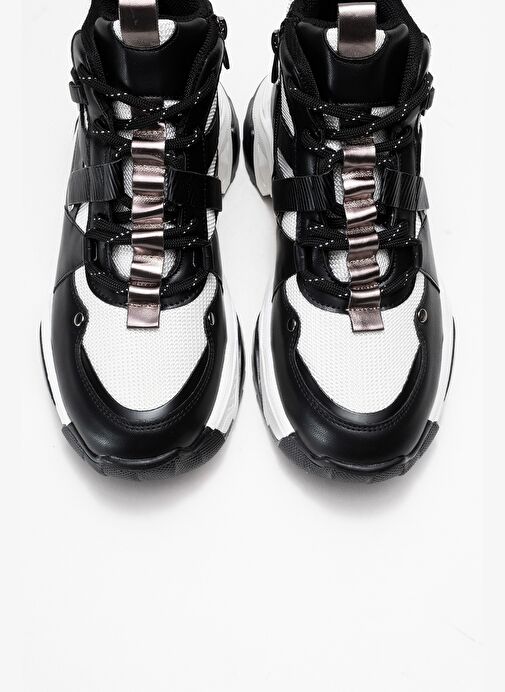 CLARA Siyah Beyaz Fermuarlı ve Bağcıklı Kadın Spor Bot - Görsel 3