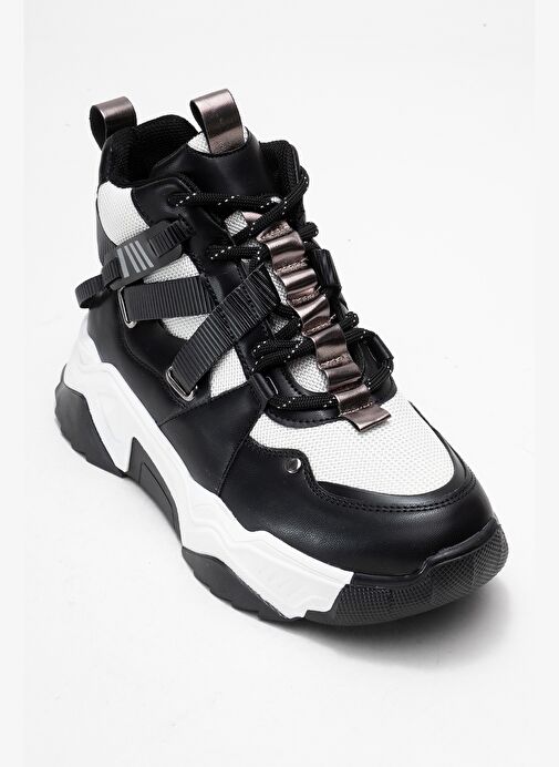 CLARA Siyah Beyaz Fermuarlı ve Bağcıklı Kadın Spor Bot - Görsel 4