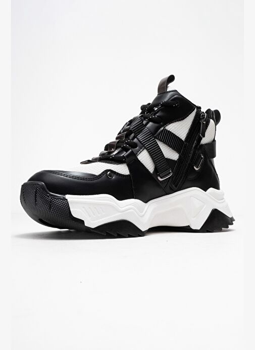 CLARA Siyah Beyaz Fermuarlı ve Bağcıklı Kadın Spor Bot - Görsel 5