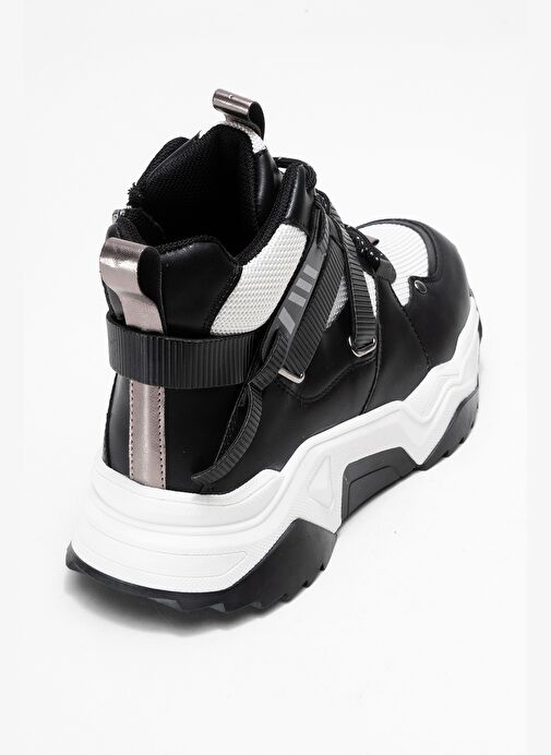 CLARA Siyah Beyaz Fermuarlı ve Bağcıklı Kadın Spor Bot - Görsel 6