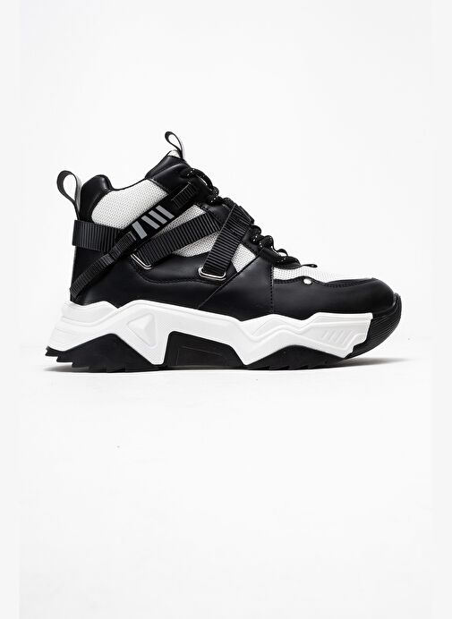 CLARA Siyah Beyaz Fermuarlı ve Bağcıklı Kadın Spor Bot - Görsel 7