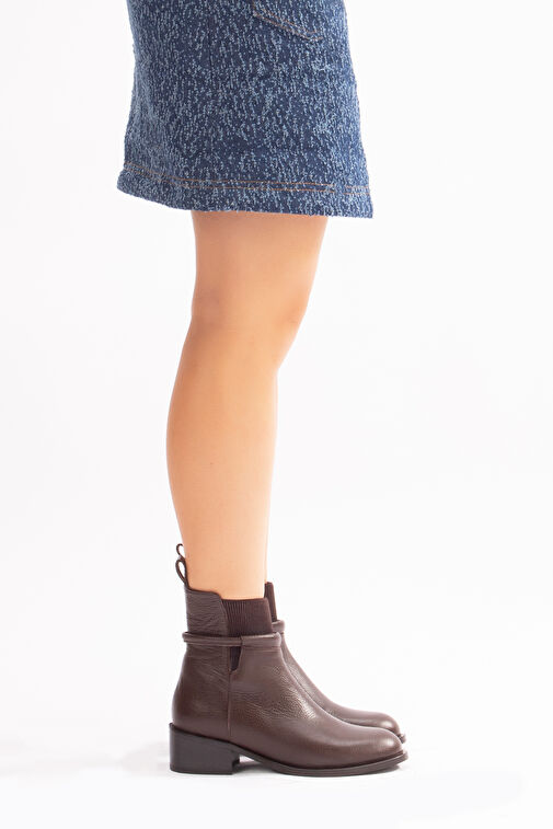 Suela Gerçek Deri Fermuarlı Kadın Bot Kahve - Görsel 4