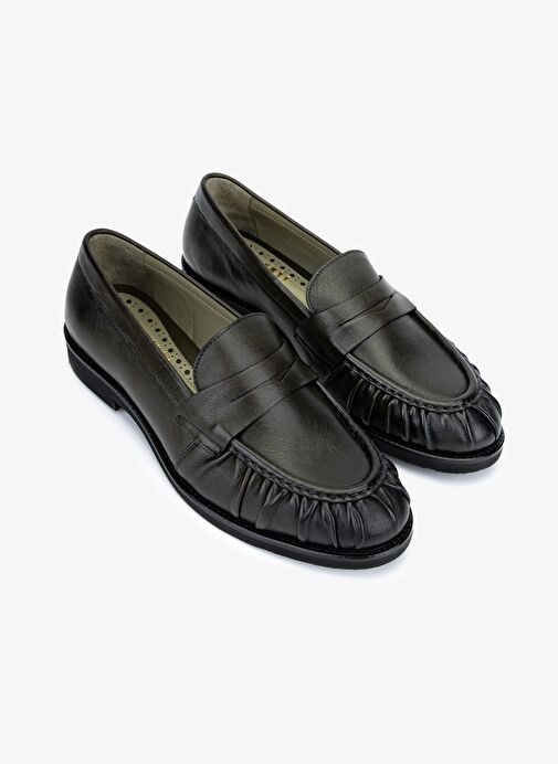 Valmenti Kadın Hakiki Deri Siyah Deri Loafer Ayakkabı - Görsel 3