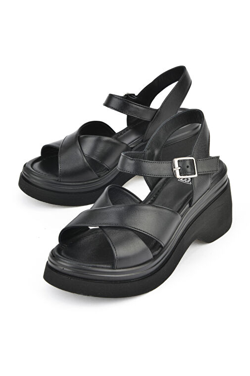 Ziya, Kadın Hakiki Deri Topuklu Sandalet 151992Z64004 Siyah - Görsel 4