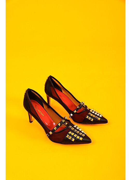 Vita Gerçek Deri Kadın Topuklu Ayakkabı Siyah Tül - Görsel 2