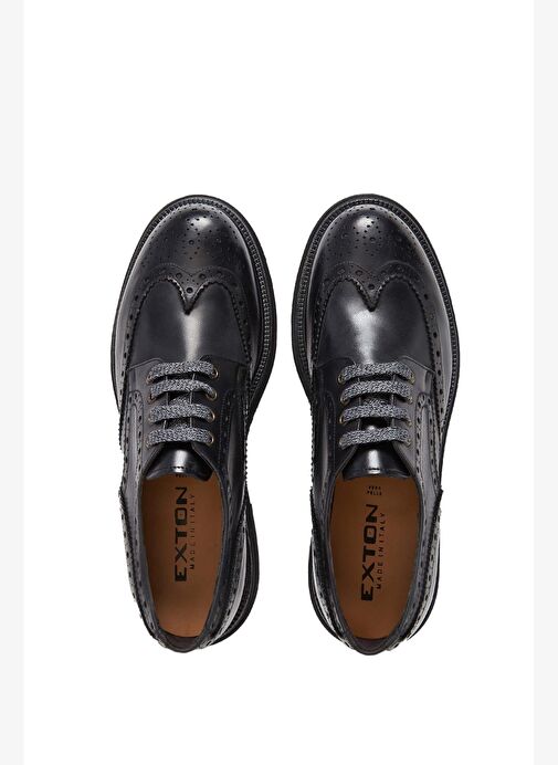 Exton Erkek Hakiki Deri Siyah Casual Ayakkabı - Görsel 6