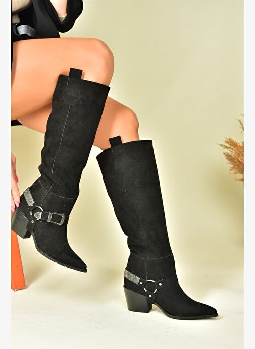 Siyah Süet Alçak Topuklu Kovboy Model Çizme N882880702 - Görsel 3