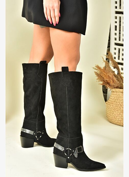 Siyah Süet Alçak Topuklu Kovboy Model Çizme N882880702 - Görsel 5