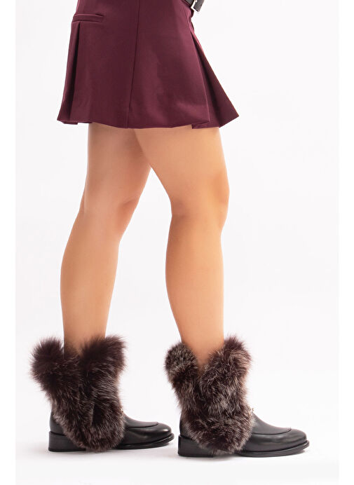 Reina Gerçek Deri Kadın Bot Siyah Deri Kürklü - Görsel 6