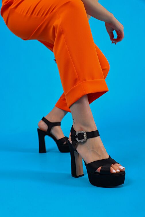 Jasmine Kadın Platform Topuklu Ayakkabı Siyah Saten - Görsel 3